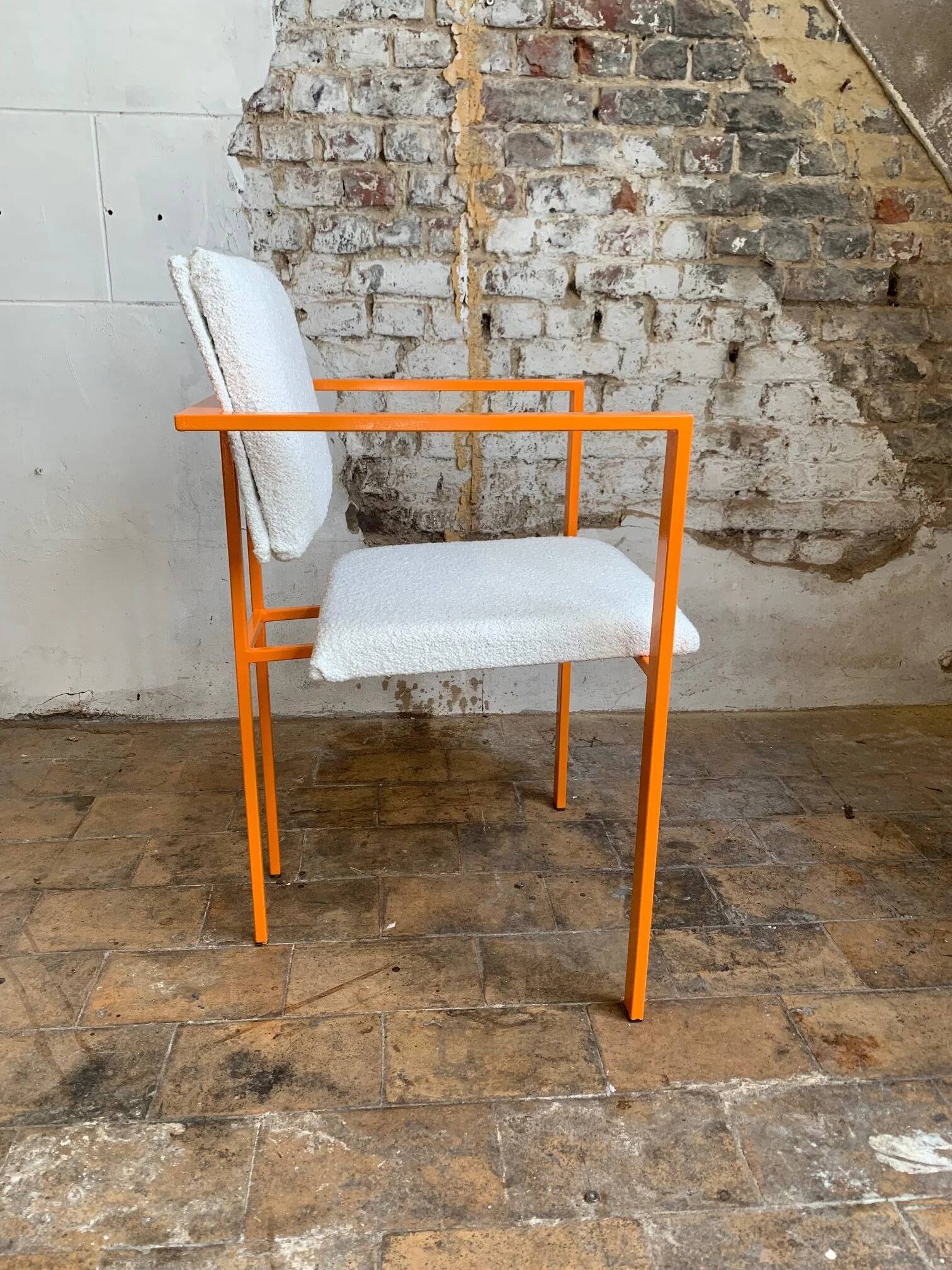 Postmodern orange armchair with bouclé wool fabric, 20th century