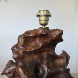 Imposing brutalist lamp in olive wood, 1970