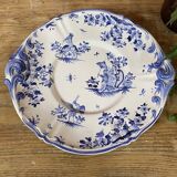 Soup tureen and its presentation dish with blue Moustiers decor