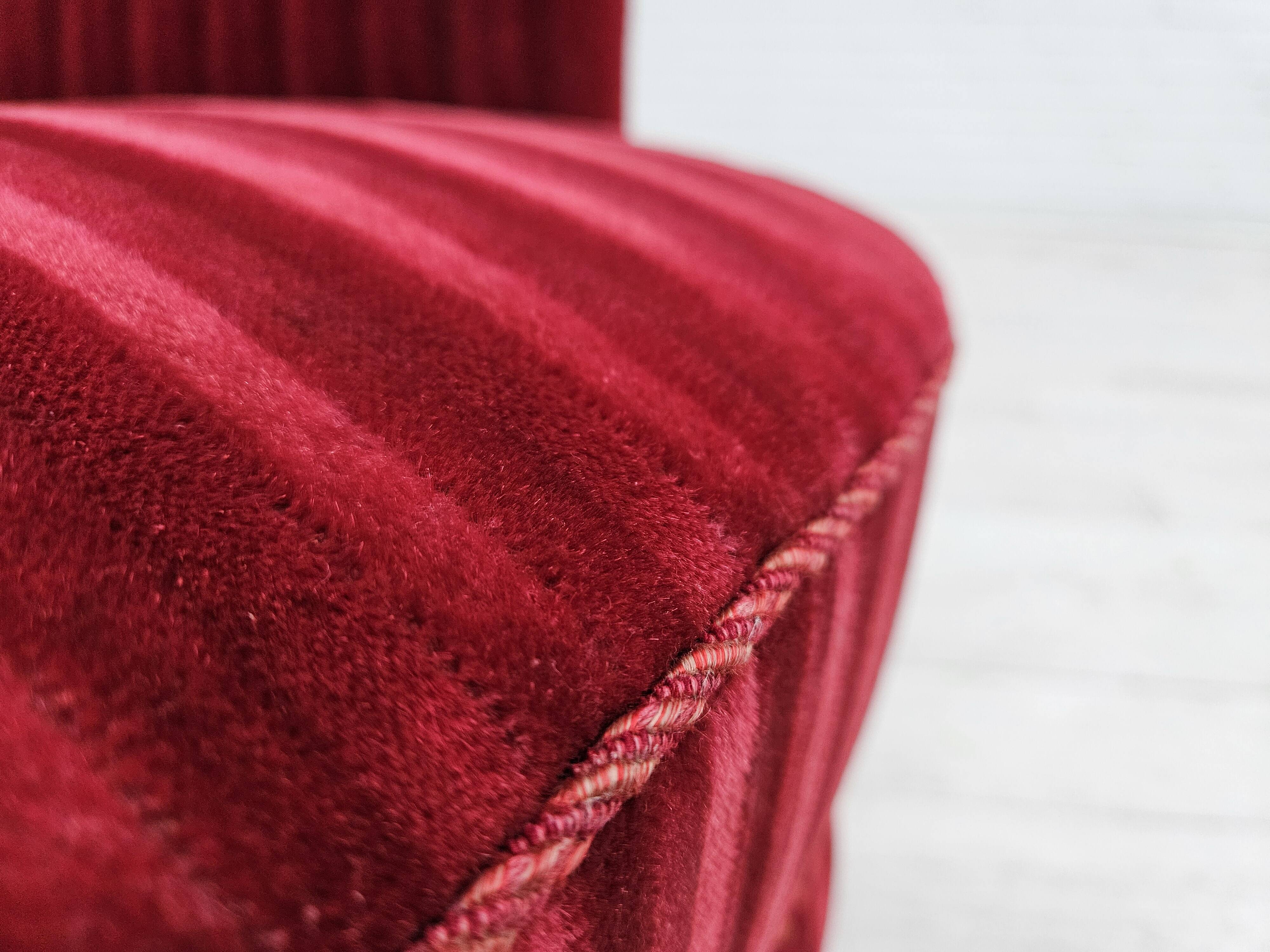 1960s, Danish armchair in cherry-red furniture velour, original condition.