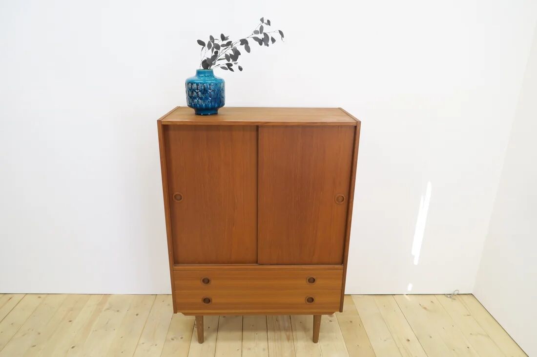 High teak cabinet with sliding doors, 1960s