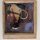 Square trinket dish in glazed ceramic, signed by F. Baudet, France 1970