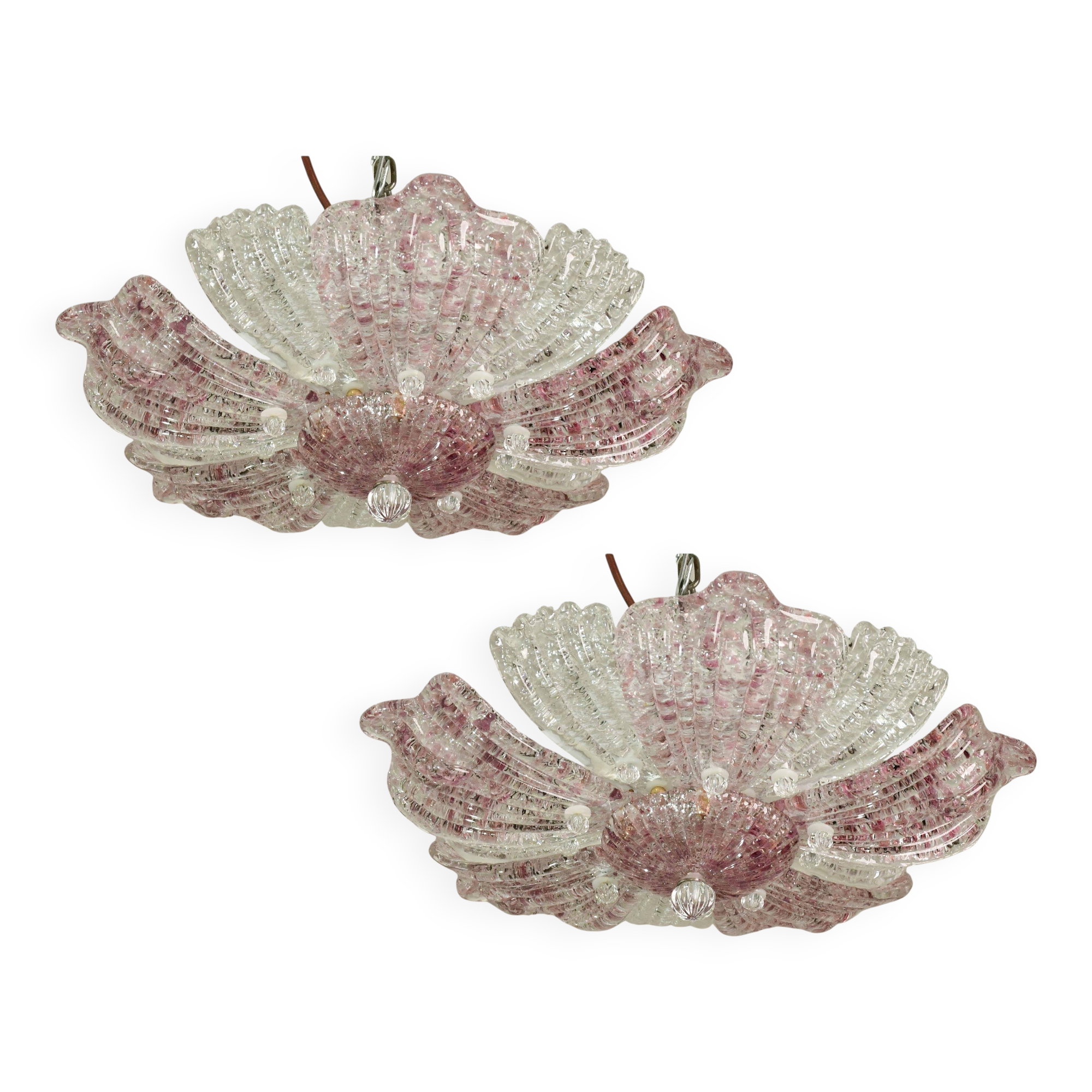Set of 2 charming vintage Murano glass ceiling lamps, pink
