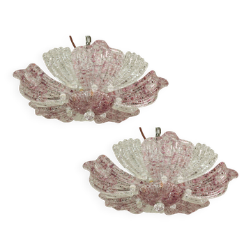Lot de 2 plafonniers vintage en verre de Murano, rose