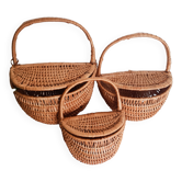 Set of 3 rattan baskets, with lid
