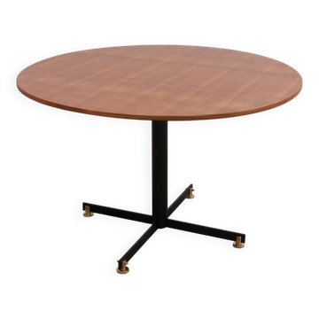 Table à manger ronde en teck et laiton de Vittorio Nobili des années 1950
