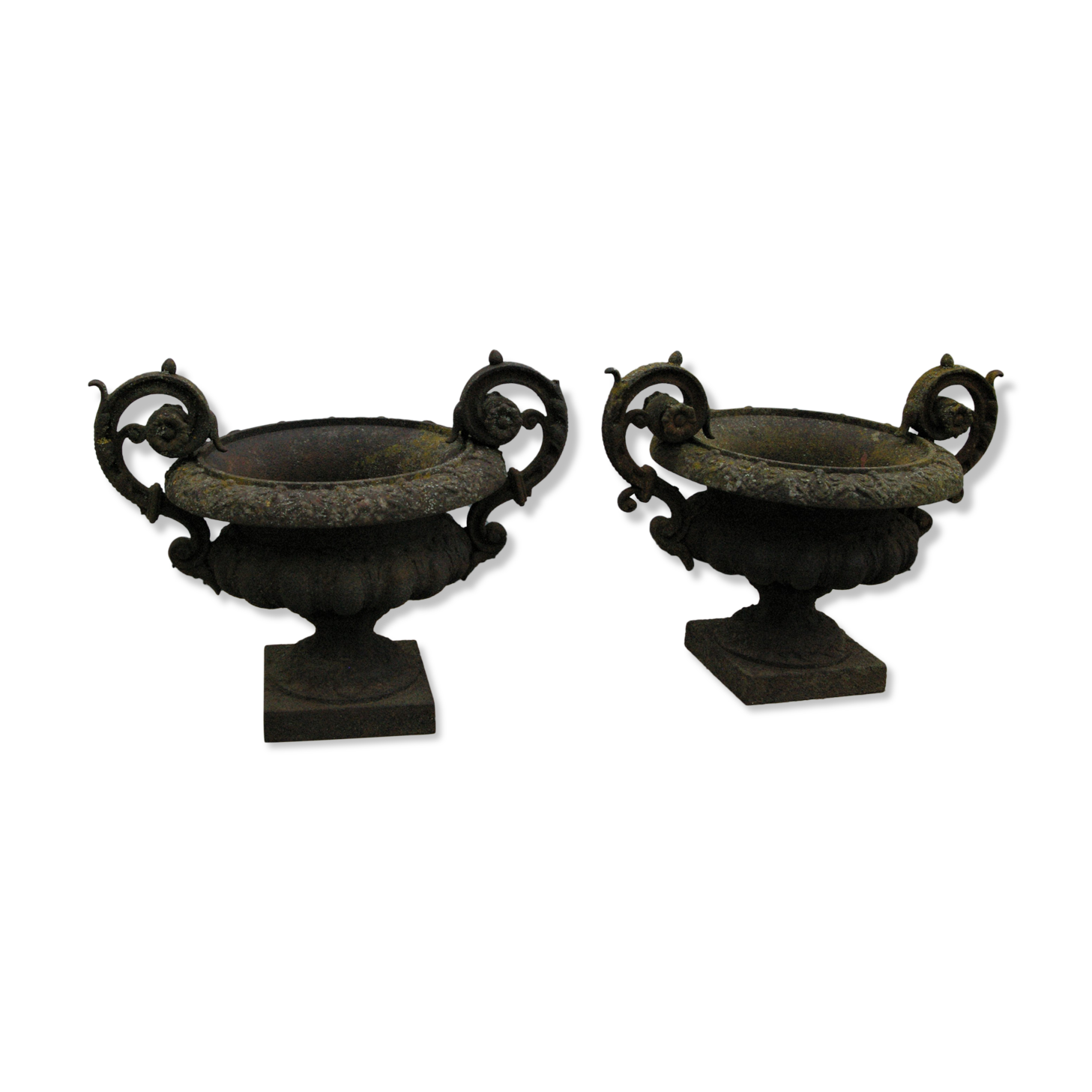 Pair of ancient Iron Cast Iron Garden Medici Vases
