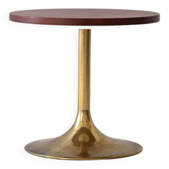 Table basse ronde vintage en cuir et métal