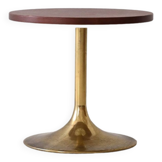 Vintage round coffee table in leather and metal
