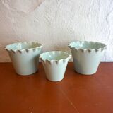 Celedon baby blue flower pots with ruffled lips set of 3
