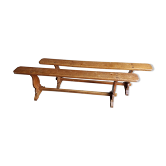 Pair of farm benches in cherry