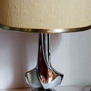 Modernist lamp chromed metal 70s, beige canvas lampshade