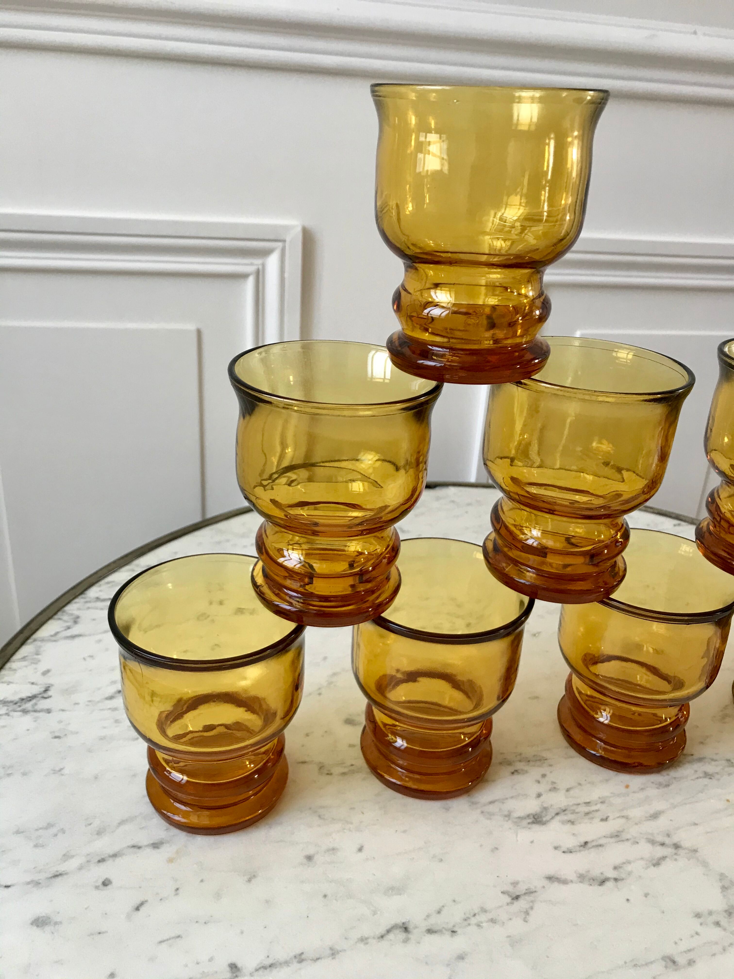 Lot de 8 verres ambrés pernod vintage années 70