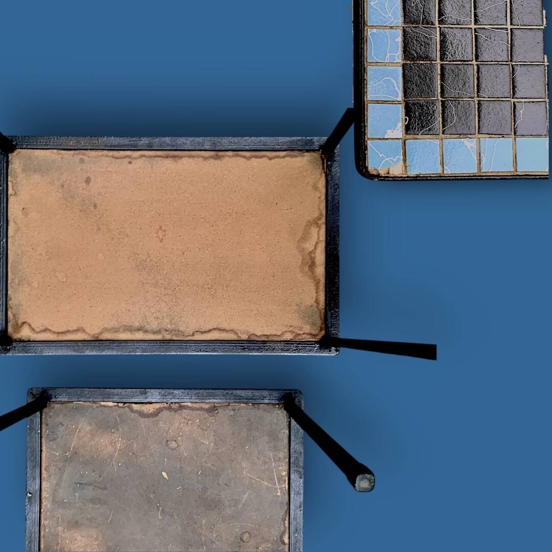 Trio of vintage nesting tables in mosaic and wrought iron