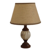 Large Vintage French Alabaster/Marble & Wood Table Lamp Fabric Shade