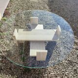 Coffee table in travertine and thick glass, Willy Ballez, 1970s