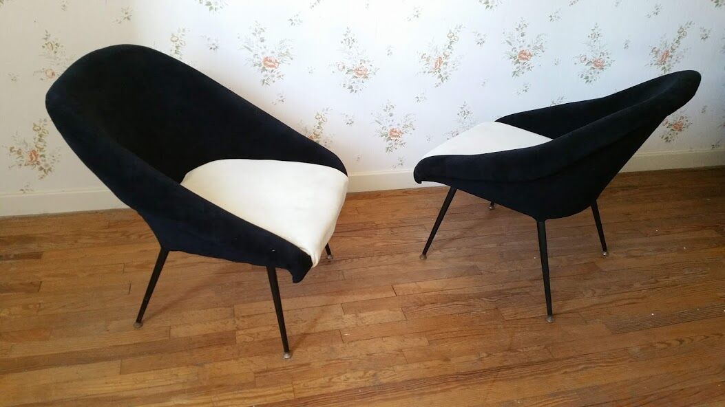 Pair of chairs basket Bi color restored 50 st. 60 feet metal