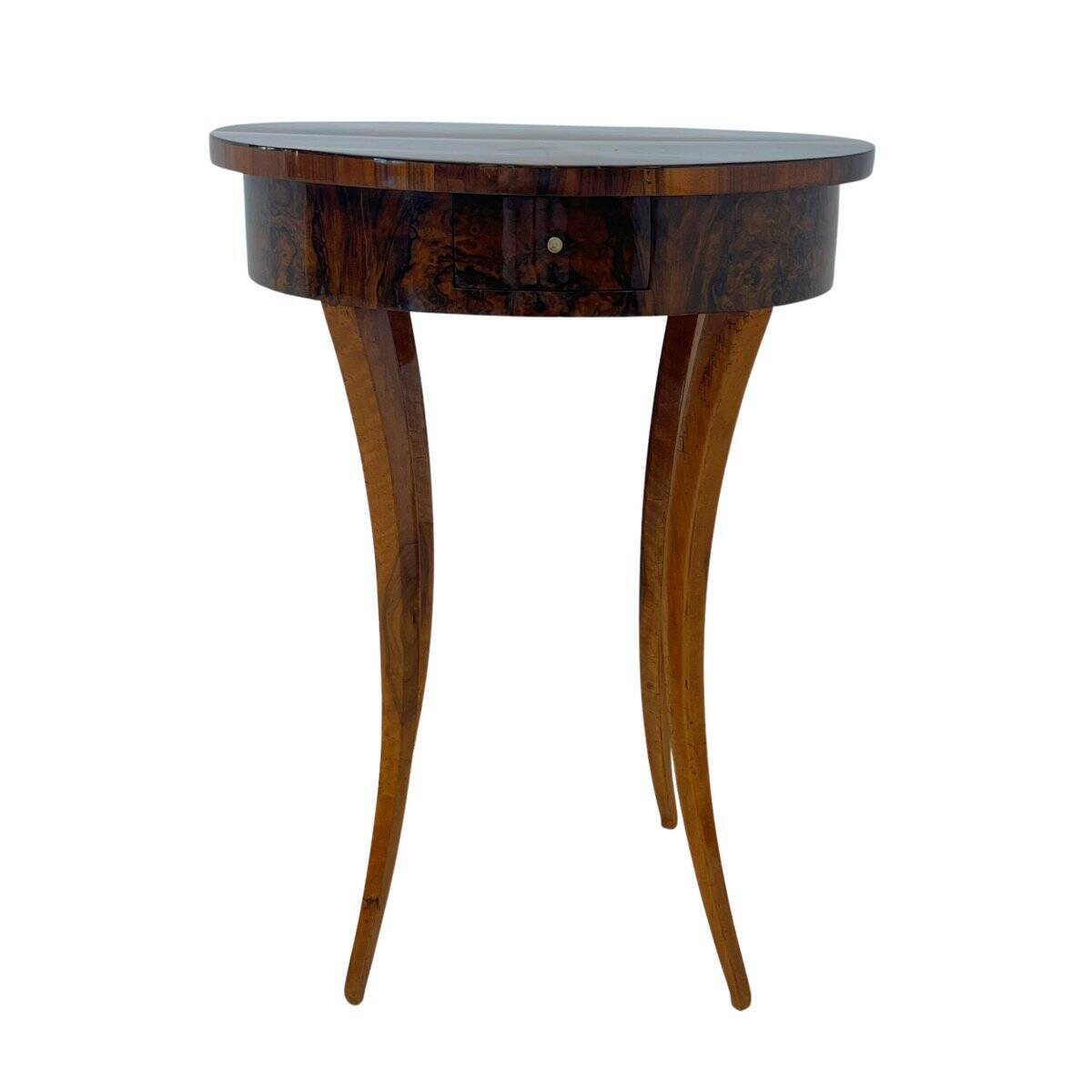 Oval Biedermeier Side Table with Drawer in Walnut Veneer, South Germany, 1820