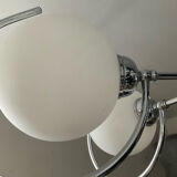 Art Deco chandelier with 6 lights in opaline glass and chrome metal.