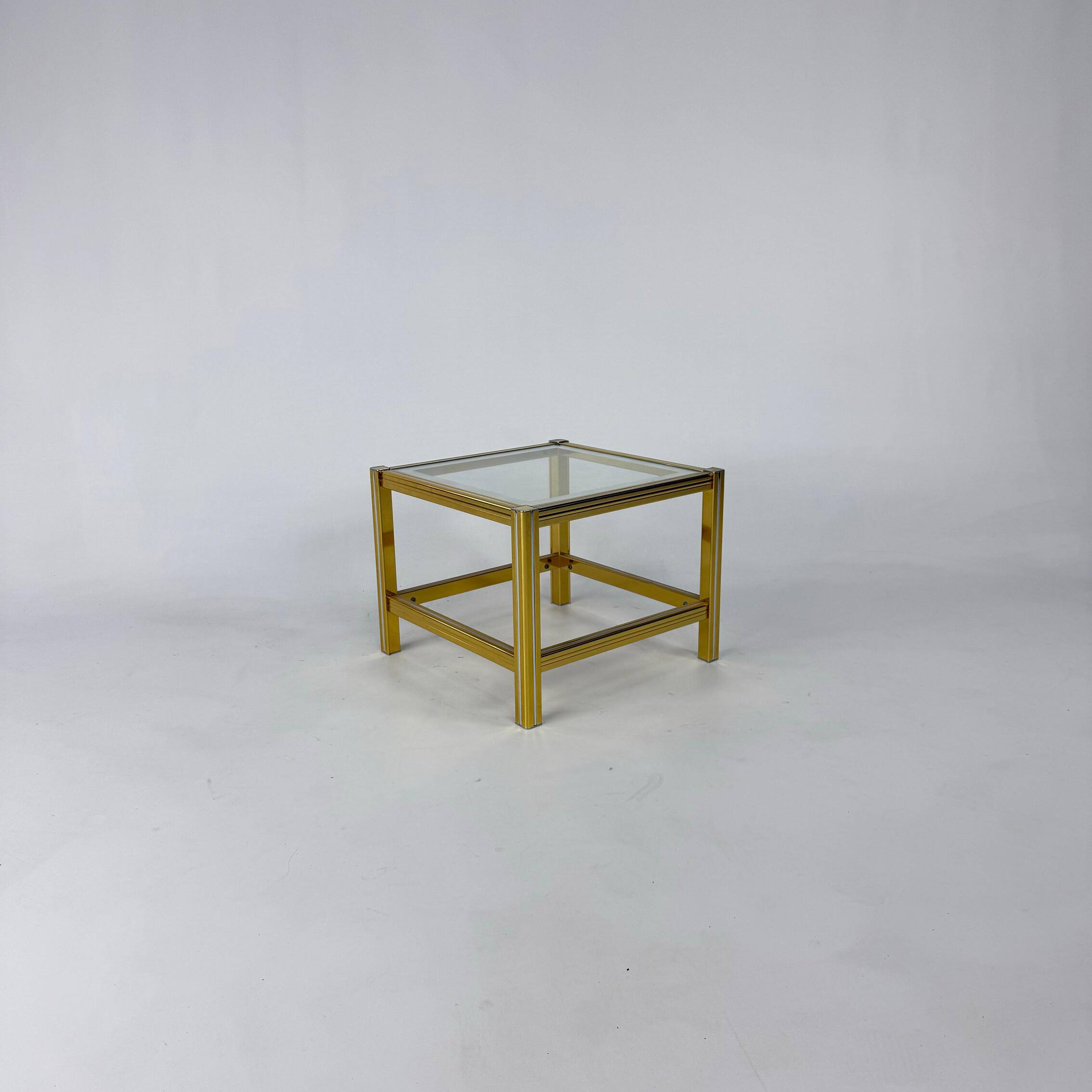 Hollywood Regency Brass and Glass Side Table, 1970s