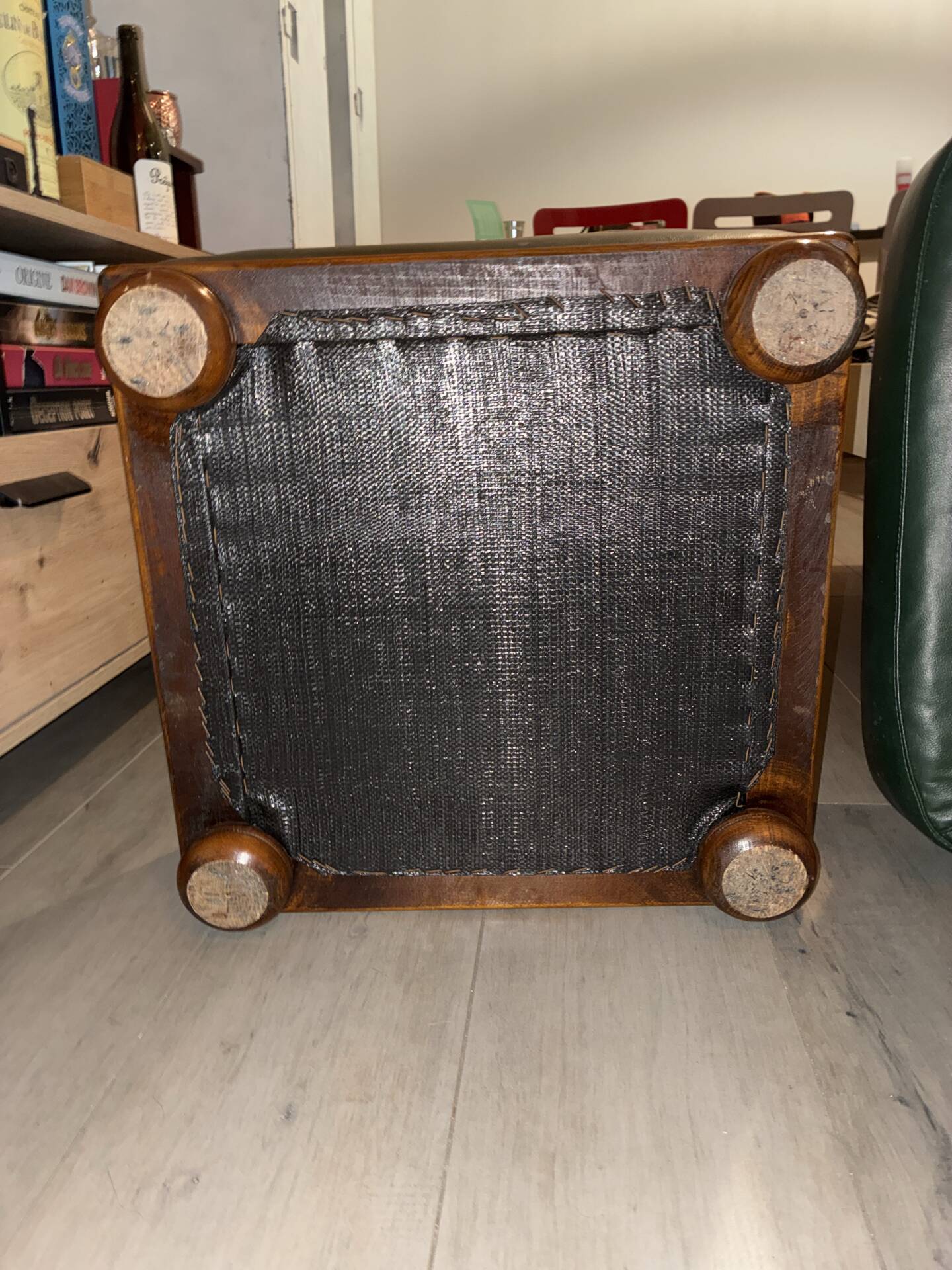 Vintage Green Bottle Leather Pouffe Footstool – 70s/80s