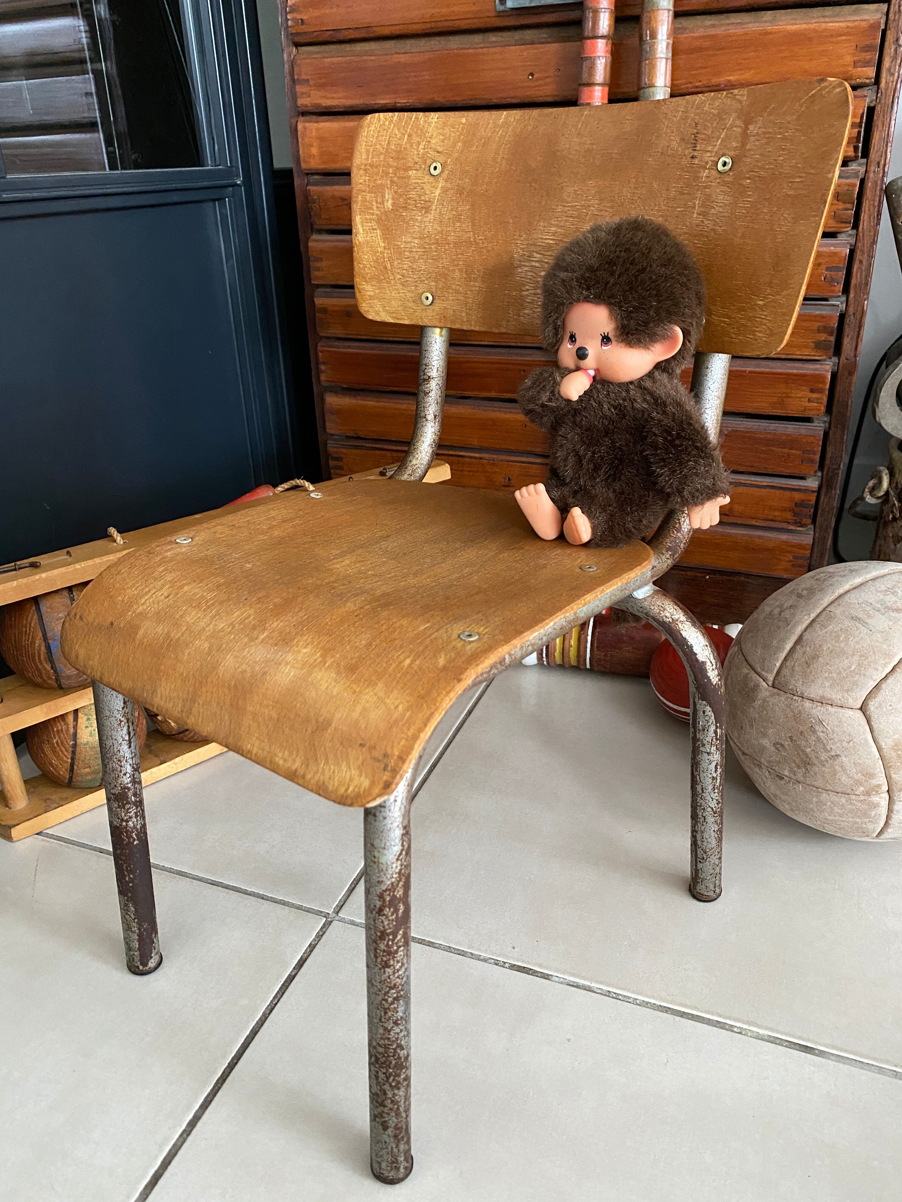 Old children's school chair wood and metal