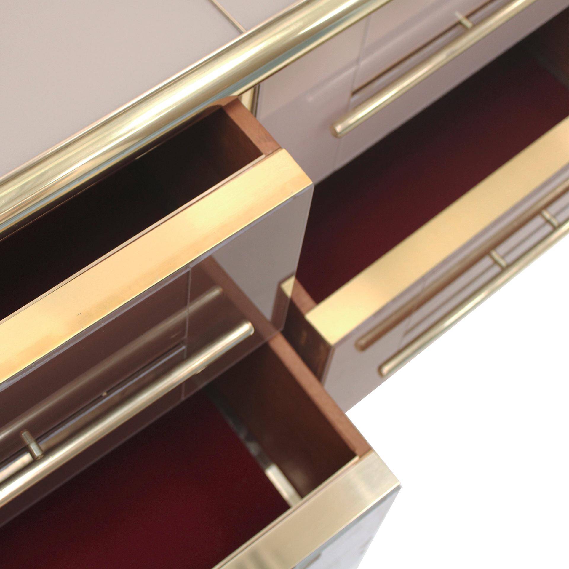 Mid-Century Modern Style Solid Wood and Colored Glass Italian Sideboard