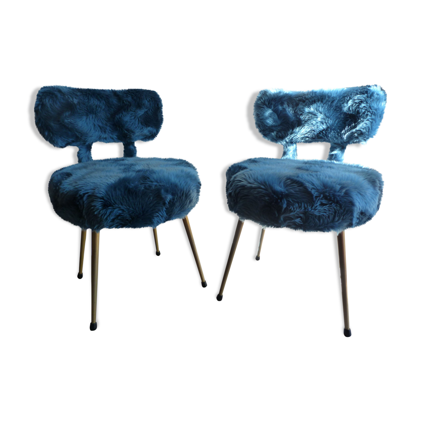 Paire de chaises moumoute bleu canard