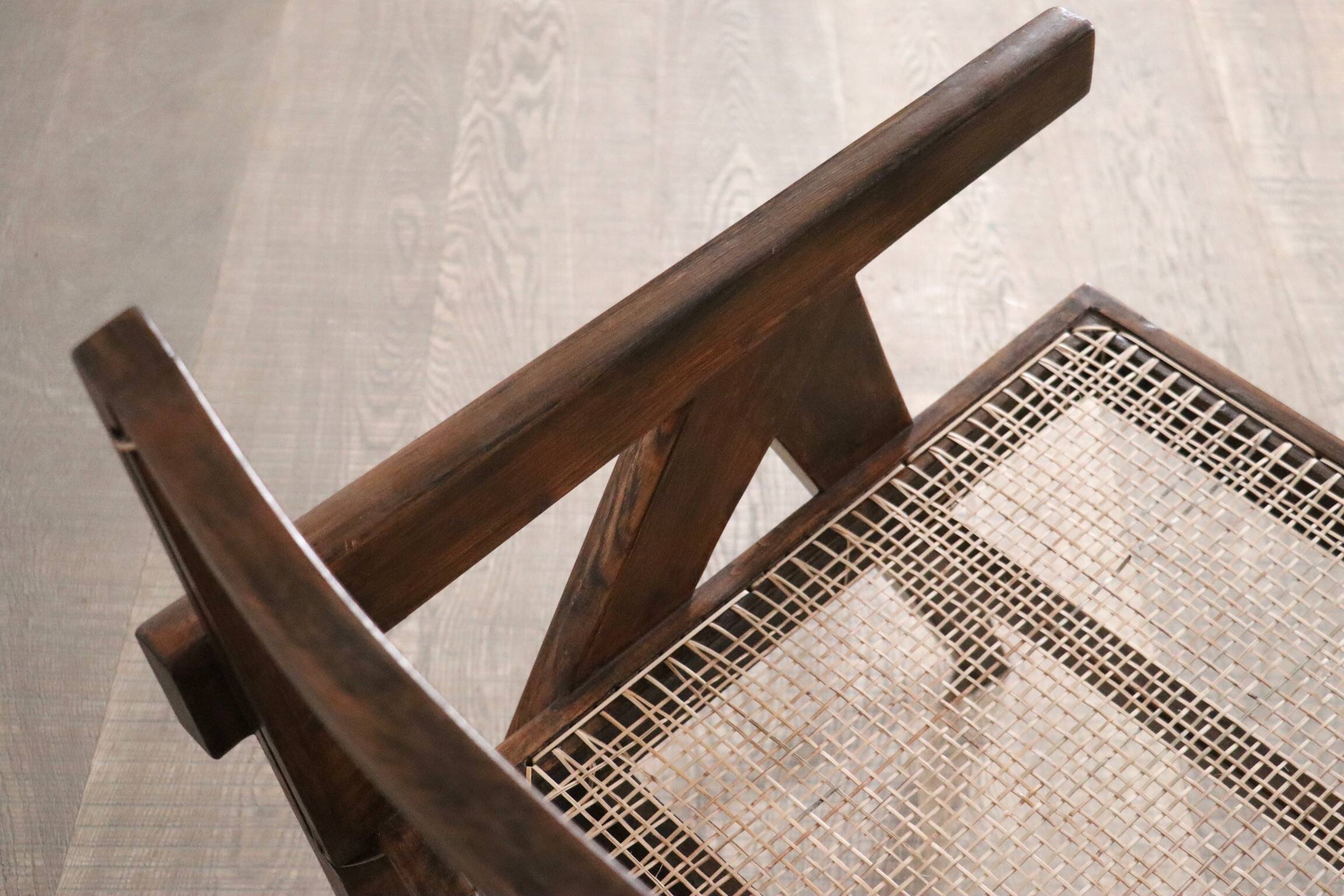 Pierre Jeanneret lounge chairs PJ-SI-29-A in teak and Cane, 1950s