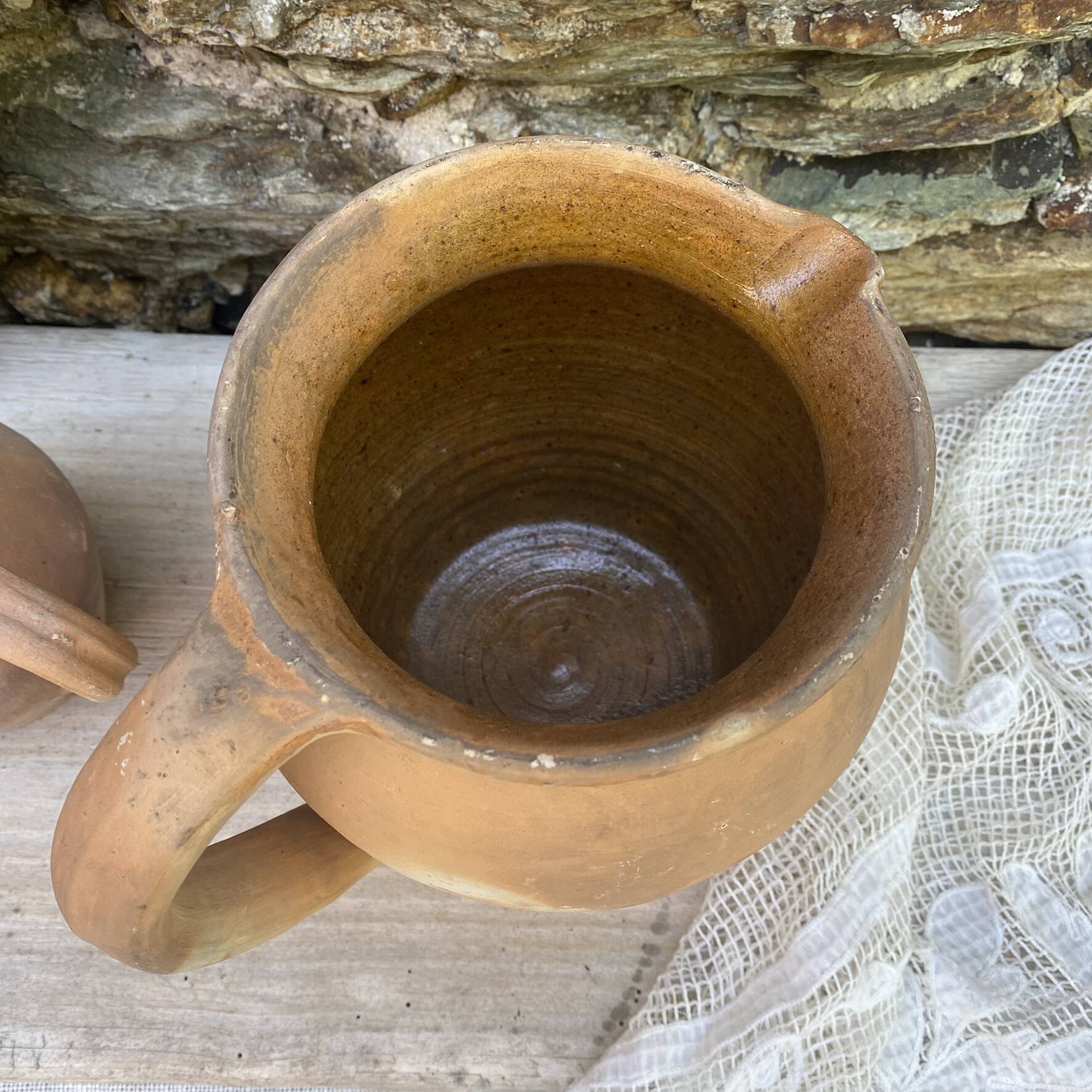 Set of antique terracotta jugs H21 cm