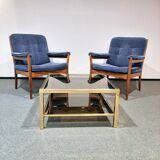 Vintage coffee table in smoked glass and brass 1970