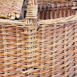 Large unique old French basket in rattan with handmade compartments of artisanal manufacture