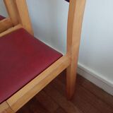 Série de 4 chaises années 60 bois blond et skaï