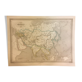 Carte géographique 19ème numérotée Empire des Mongols