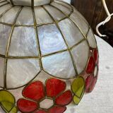 Vintage pendant light in mother-of-pearl and brass