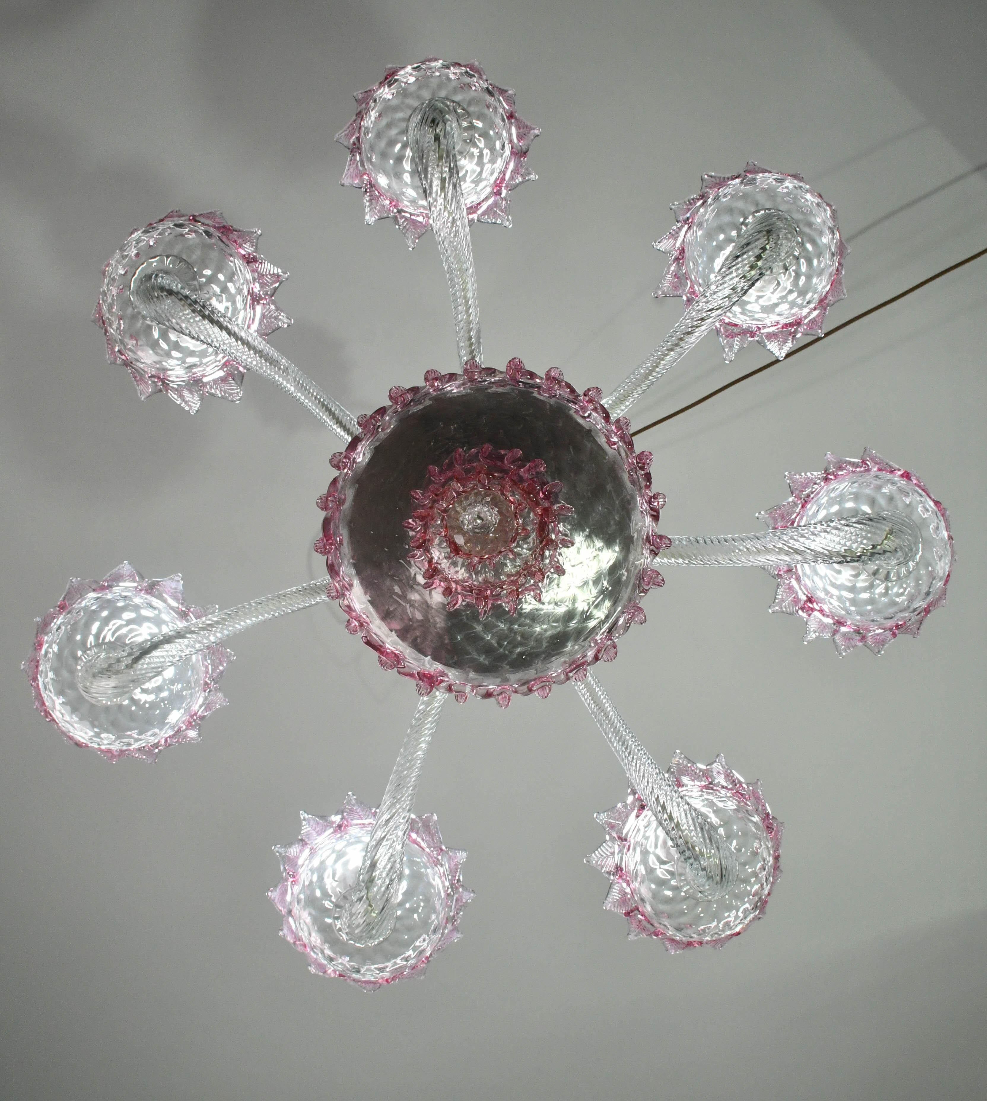 Wonderful Vintage Pink Venetian Chandelier Murano Glass 7 arms