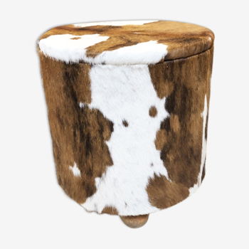 Tabouret coffre en peau de vache 1970