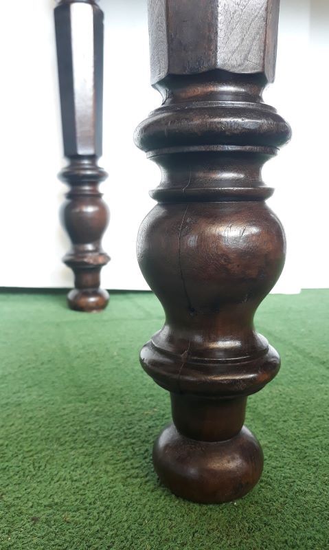 Walnut table on white marble for kitchen, old