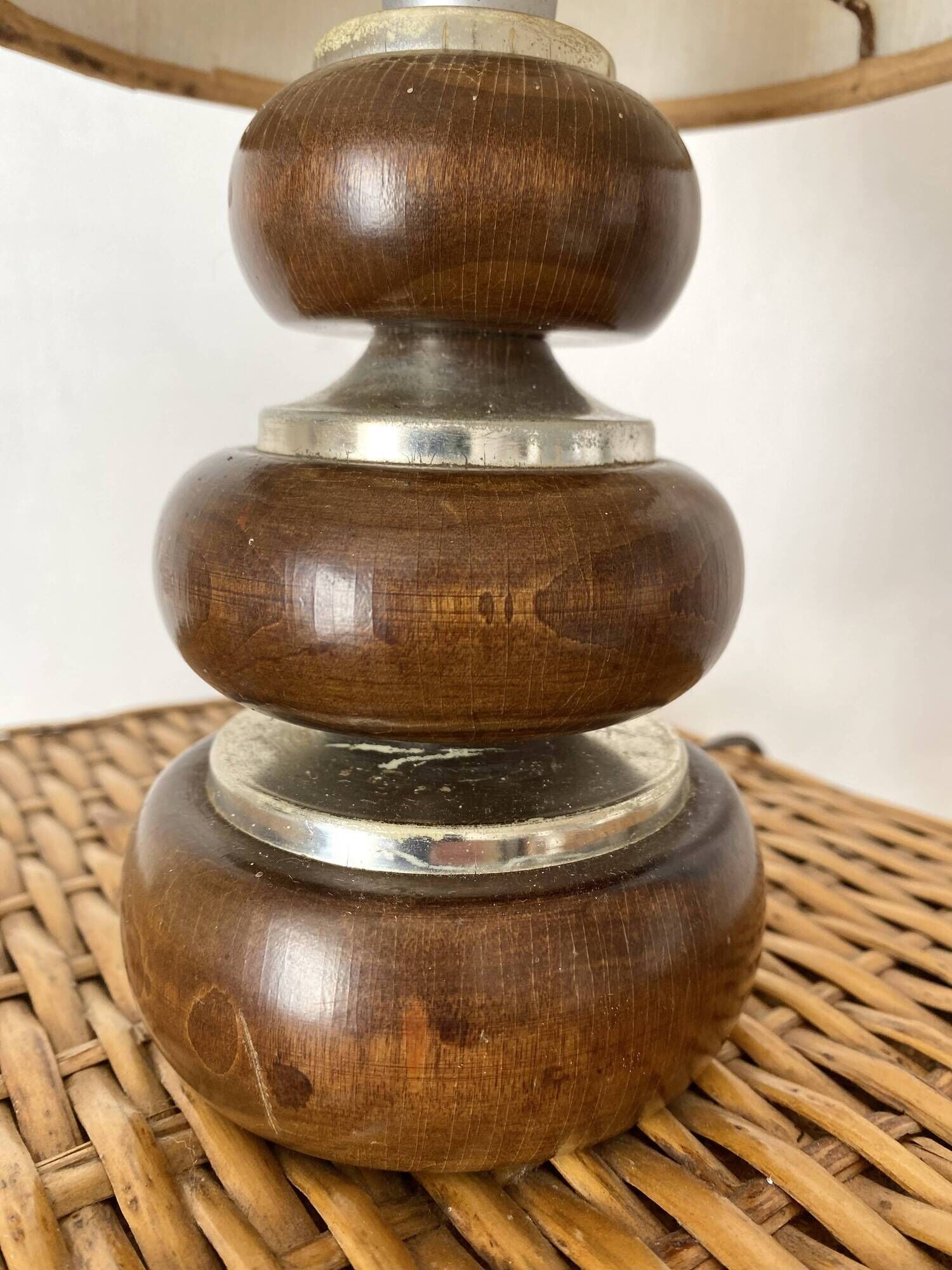 Lampe vintage  33 cm en bois et chrome années 70