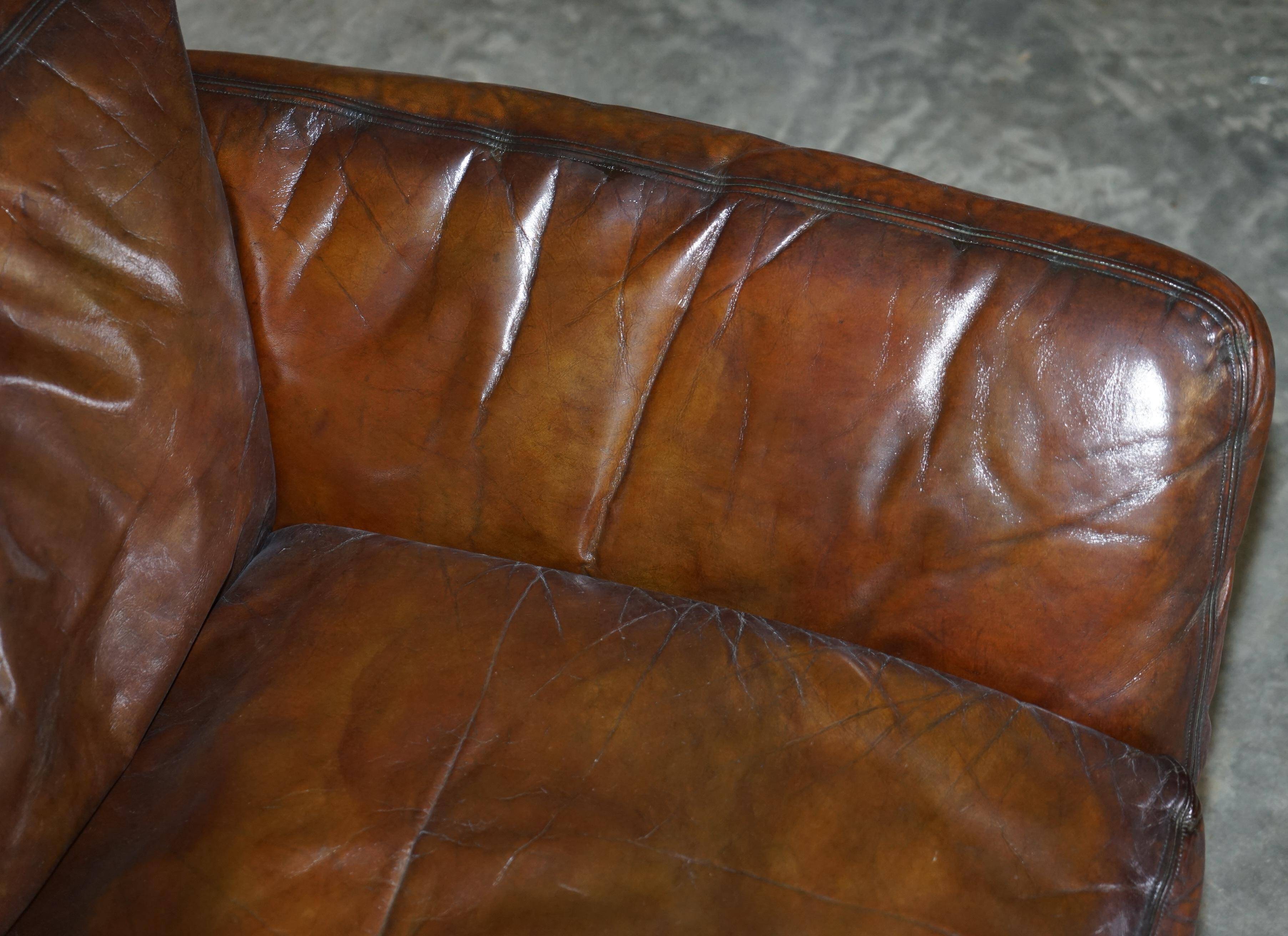 Restored leather mid-century modern low sofa