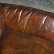 Restored leather mid-century modern low sofa