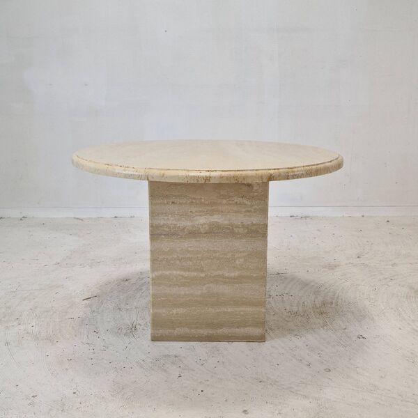 Table Basse ou d'Appoint Ronde Italienne en Travertin, 1980s