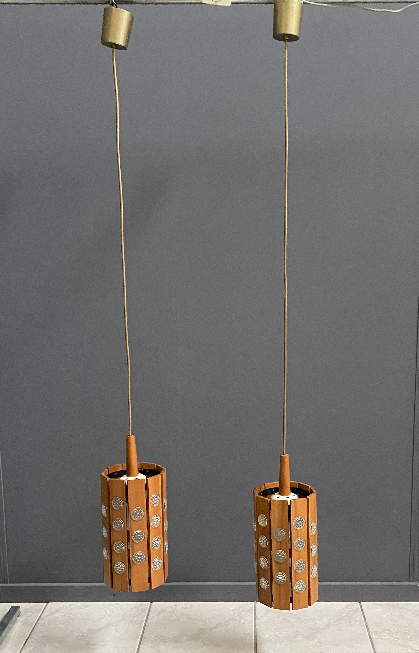 Set of 2 wood hang lamps 1970s