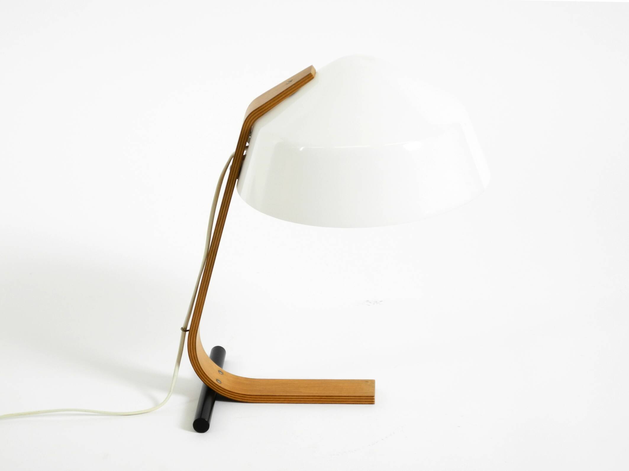 Original Space Age 1960s plywood table lamp with plastic shade by Temde