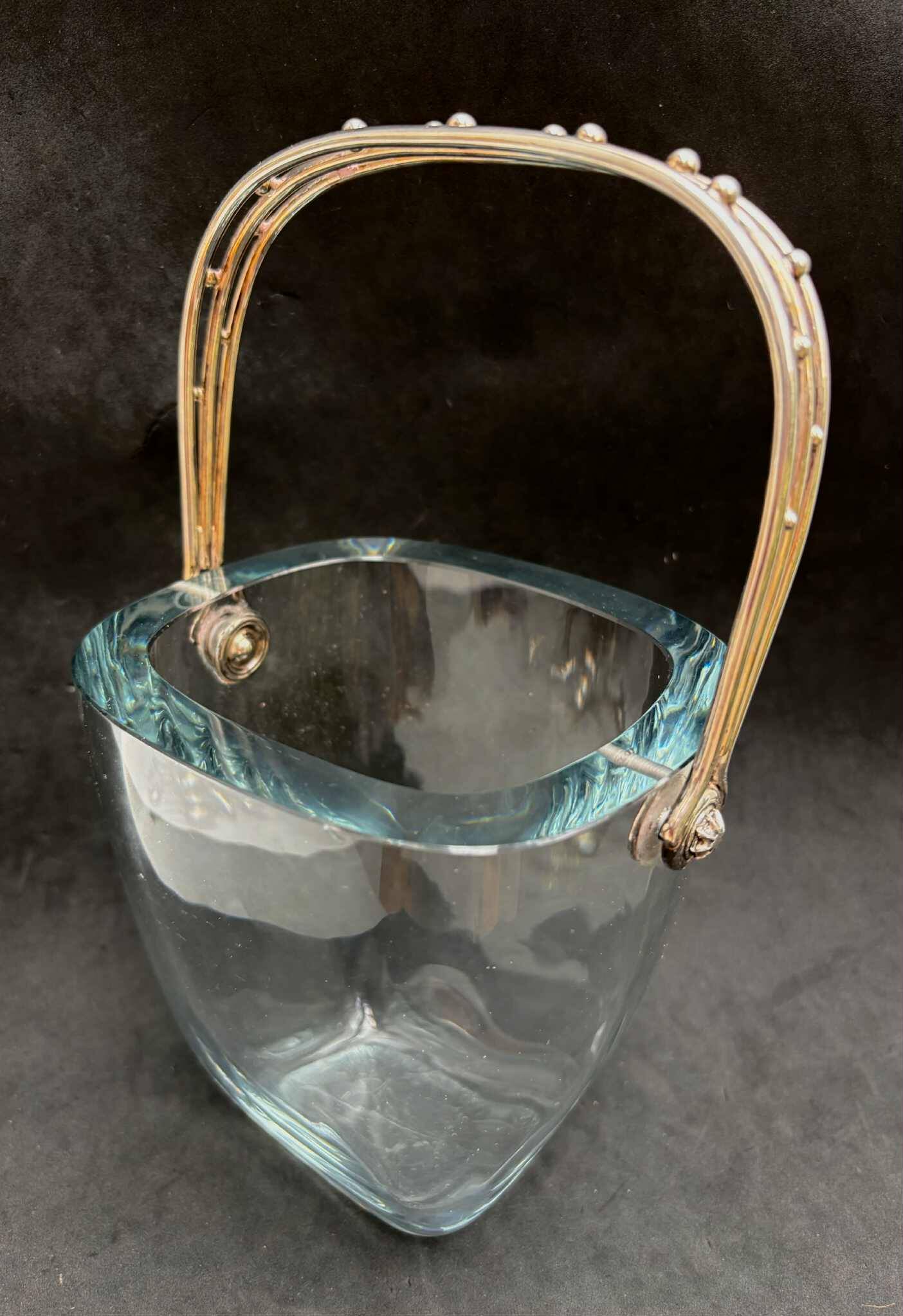 Strombergshyttan sterling silver and art glass ice bucket