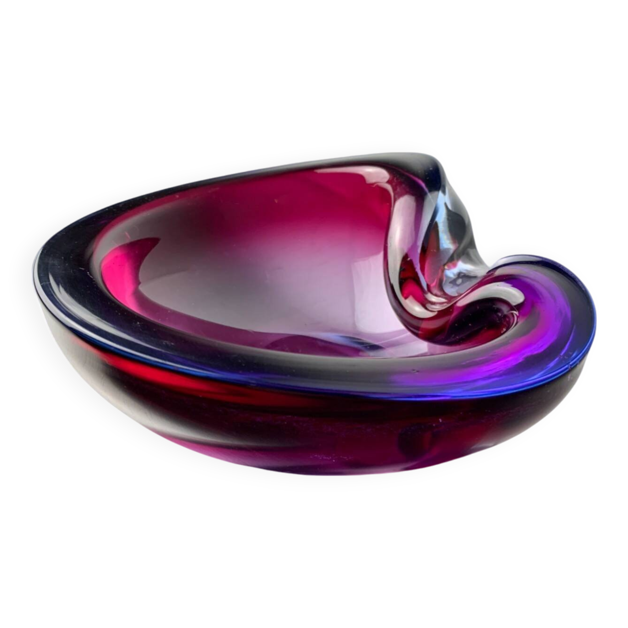 Sommerso pink and purple Murano glass tray by Flavio Poli