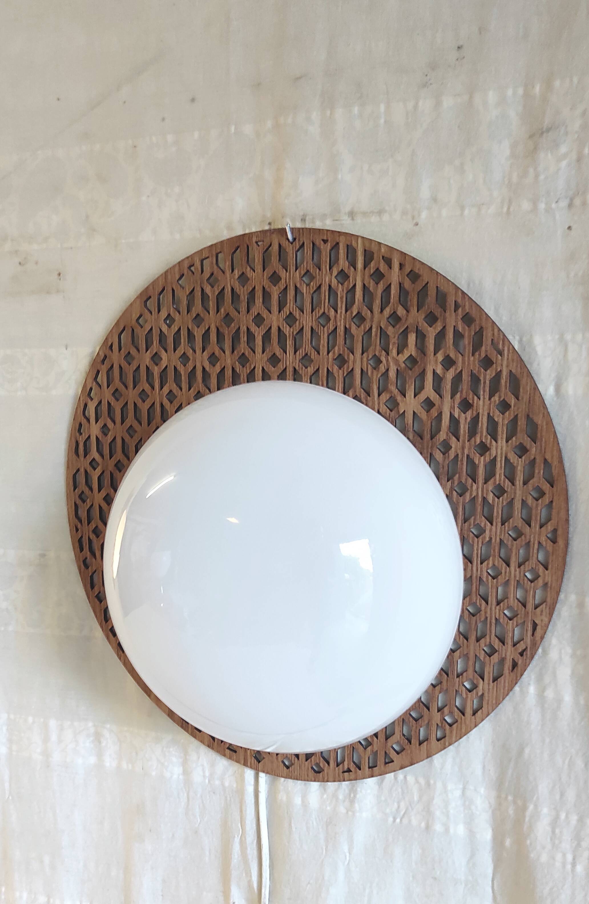 Wooden design wall lights and opaline globe - mid 20th century.