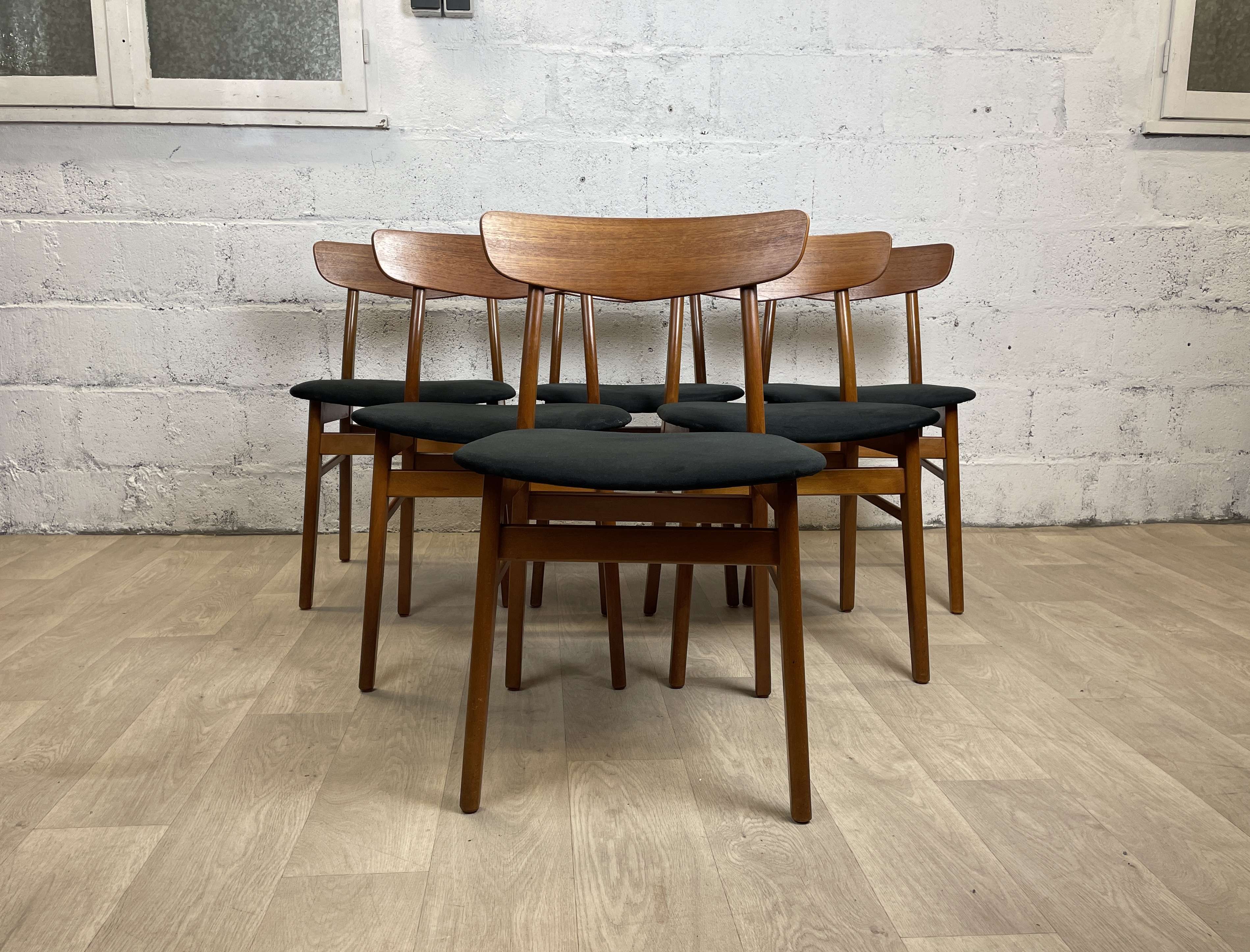 Set of 6 vintage Scandinavian teak dining chairs, 60s