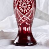 Large antique Bohemian vase, chiseled ruby color