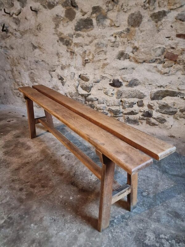 Banc en chêne, banc rustique en bois, France années 1950